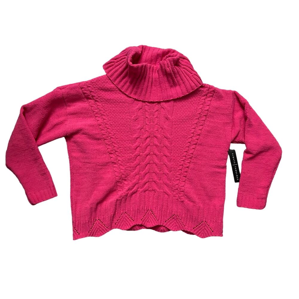 Absolutely Famous Hot Pink Turtleneck Pullover Chunky Sweater- Size XL